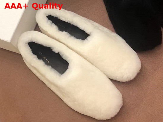 Celine Cosy Slipper Flat in White Shearling Replica