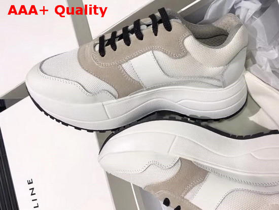 Celine Delivery Running Sneaker in Optic White Calfskin and Suede Calfskin and Technical Fabrics Replica