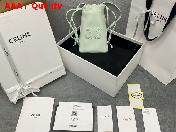 Celine Drawstring Phone Pouch Cuir Triomphe in Smooth Lambskin Light Green Replica