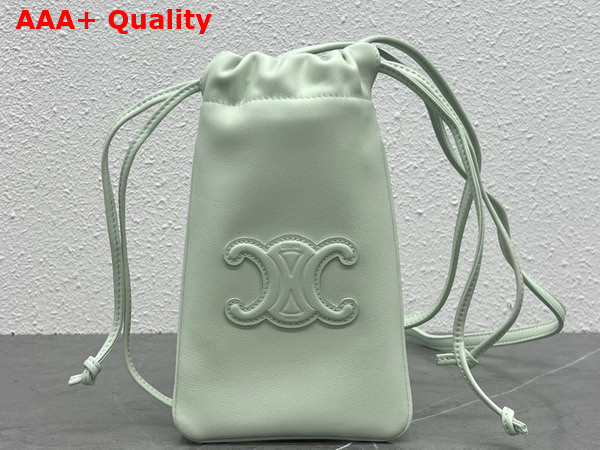 Celine Drawstring Phone Pouch Cuir Triomphe in Smooth Lambskin Light Green Replica