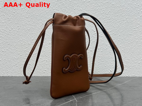 Celine Drawstring Phone Pouch Cuir Triomphe in Smooth Lambskin Tan Replica