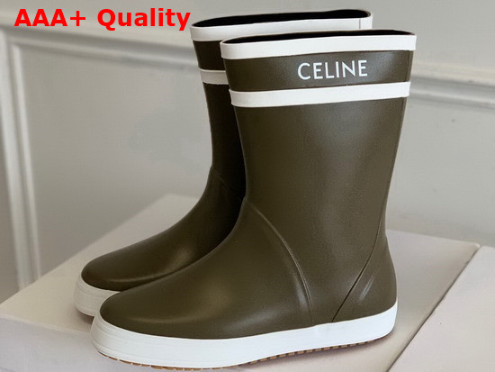 Celine Flat Half Boot Les Bottes De Pont Celine in Natural Rubber Khaki Replica