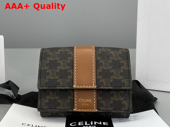 Celine Folded Compact Wallet in Triomphe Canvas and Lambskin Tan Replica