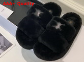 Celine Fur Slides Triomphe Open Slide in Shearling Black Replica