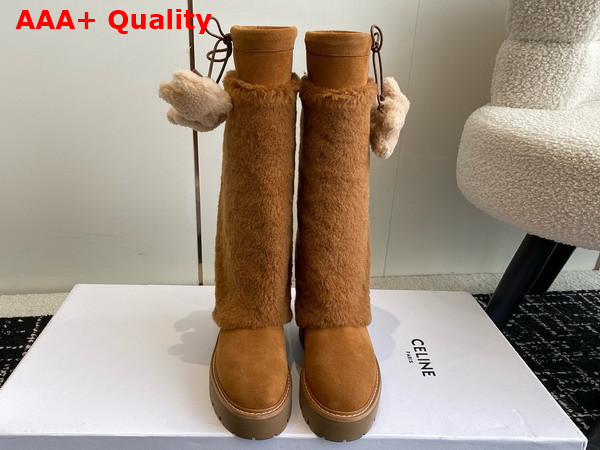 Celine High Boots in Tan Suede and Shearling Replica