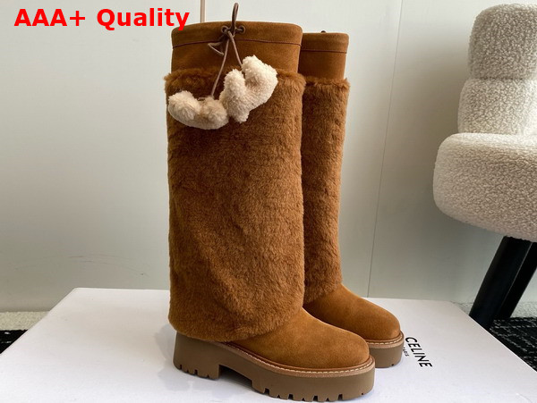 Celine High Boots in Tan Suede and Shearling Replica