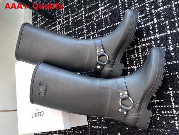 Celine High Celine Rain Boots in Rubber and Calfskin Black Replica