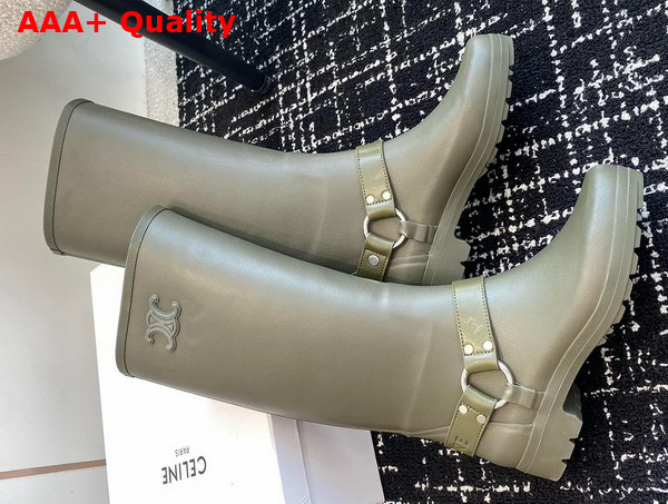 Celine High Celine Rain Boots in Rubber and Calfskin Khaki Replica