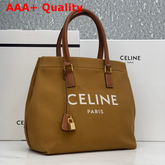 Celine Horizontal Cabas Celine in Brown Canvas with Celine Print and Calfskin Replica