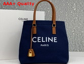 Celine Horizontal Cabas Celine in Navy Blue Canvas with Celine Print and Calfskin Replica