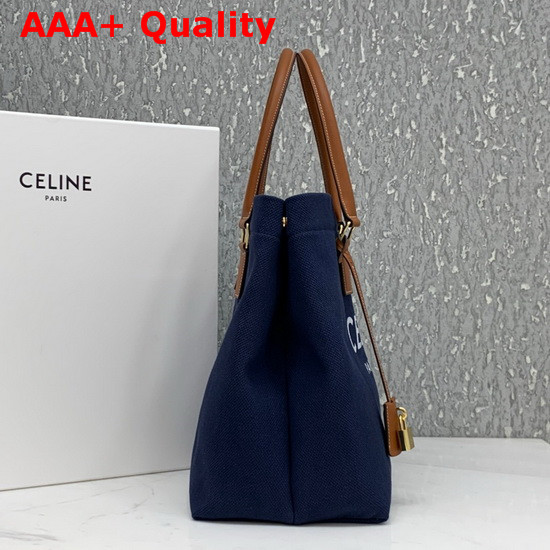 Celine Horizontal Cabas Celine in Navy Blue Canvas with Celine Print and Calfskin Replica