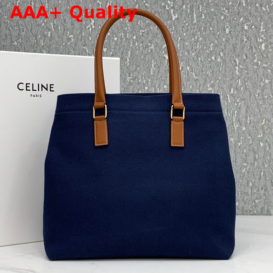 Celine Horizontal Cabas Celine in Navy Blue Canvas with Celine Print and Calfskin Replica