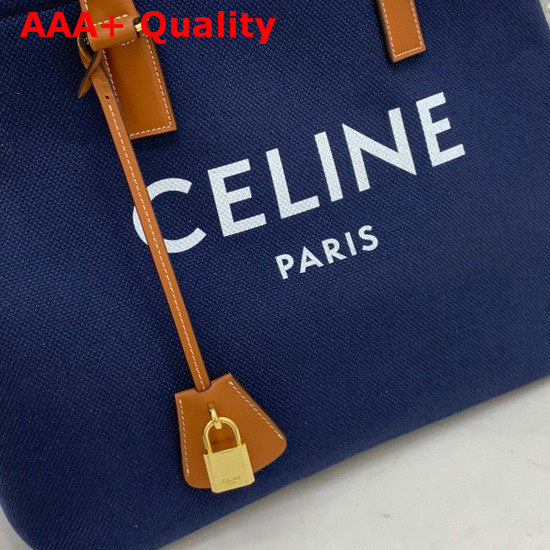 Celine Horizontal Cabas Celine in Navy Blue Canvas with Celine Print and Calfskin Replica