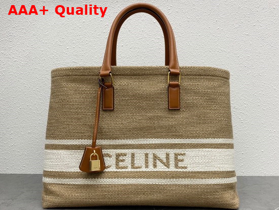 Celine Horizontal Cabas Celine in Textile with Celine Print and Calfskin Beige Tan Replica