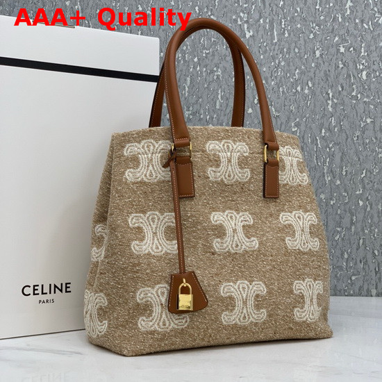 Celine Horizontal Cabas Celine in Triomphe Jacquard and Calfskin Natural Tan Replica