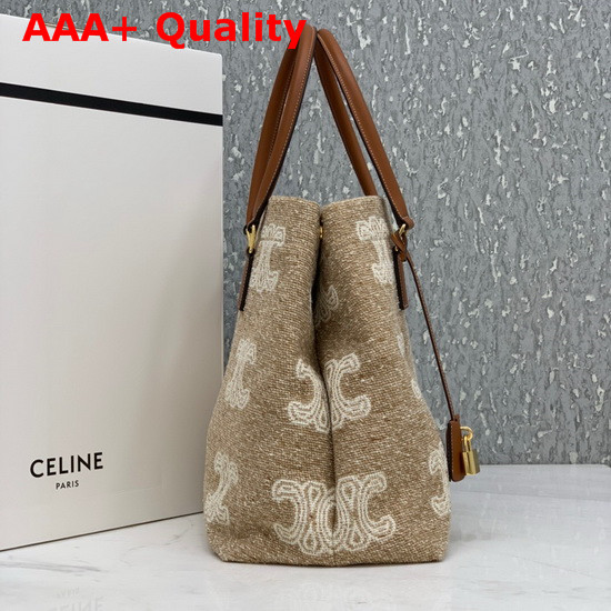 Celine Horizontal Cabas Celine in Triomphe Jacquard and Calfskin Natural Tan Replica