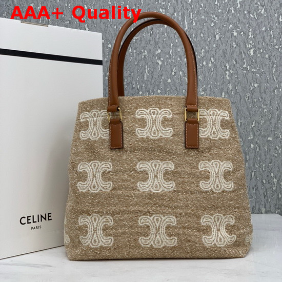 Celine Horizontal Cabas Celine in Triomphe Jacquard and Calfskin Natural Tan Replica