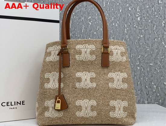 Celine Horizontal Cabas Celine in Triomphe Jacquard and Calfskin Natural Tan Replica