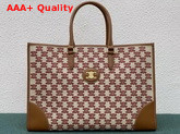 Celine Horizontal Cabas in Textile with Triomphe Embroidery Brown Replica