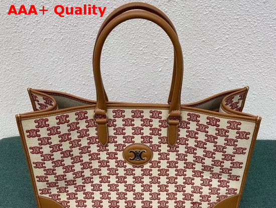 Celine Horizontal Cabas in Textile with Triomphe Embroidery Brown Replica