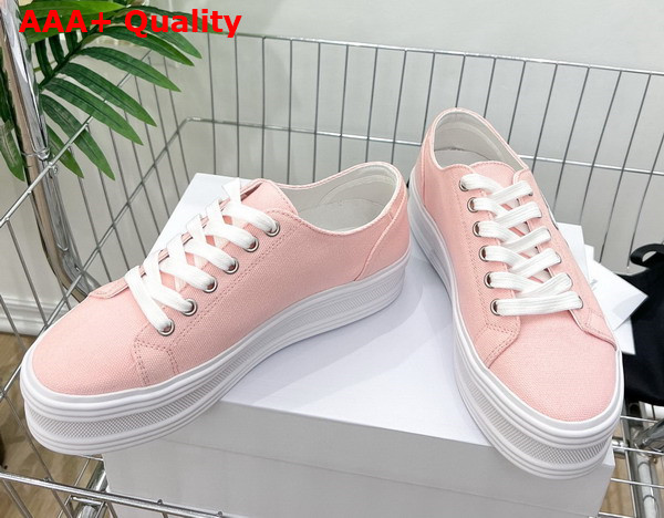 Celine Jane Low Lace Up Sneaker in Light Pink Canvas and Calfskin Replica