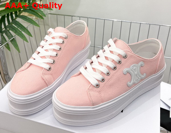 Celine Jane Low Lace Up Sneaker in Light Pink Canvas and Calfskin Replica