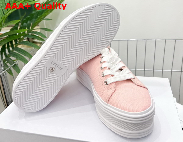 Celine Jane Low Lace Up Sneaker in Light Pink Canvas and Calfskin Replica