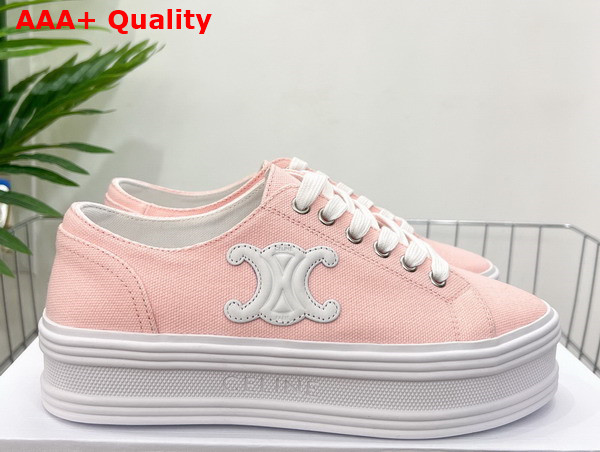 Celine Jane Low Lace Up Sneaker in Light Pink Canvas and Calfskin Replica