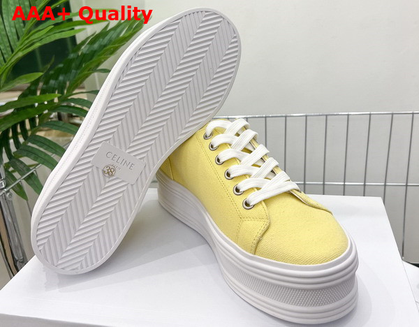 Celine Jane Low Lace Up Sneaker in Light Yellow Canvas and Calfskin Replica