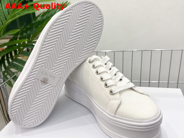 Celine Jane Low Lace Up Sneaker in Optic White Canvas and Calfskin Replica