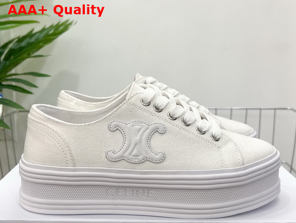 Celine Jane Low Lace Up Sneaker in Optic White Canvas and Calfskin Replica