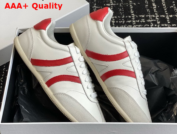 Celine Jogger Low Lace Up Sneaker in Calfskin and Suede Calfskin Optic White Red Grey Replica