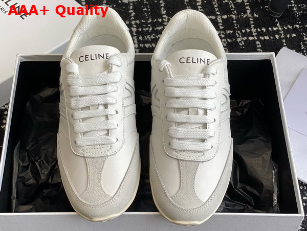 Celine Jogger Low Lace Up Sneaker in Calfskin and Suede Calfskin Optic White and Grey Replica