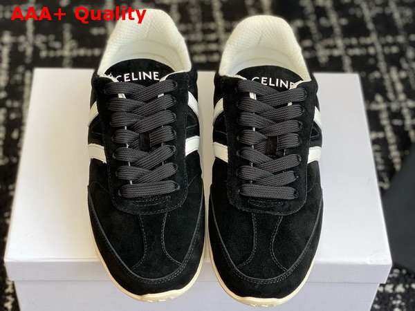 Celine Jogger Low Lace Up Sneaker with Triomphe in Suede Calfskin and Calfskin Black and Optic White Replica