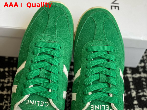 Celine Jogger Low Lace Up Sneaker with Triomphe in Suede Calfskin and Calfskin Green and Optic White Replica