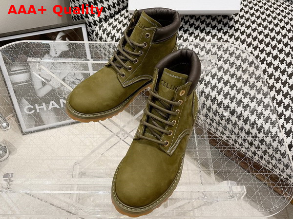 Celine Kurt High Lace Up Boot in Nubuck Calfskin and Calfskin Army Green Replica