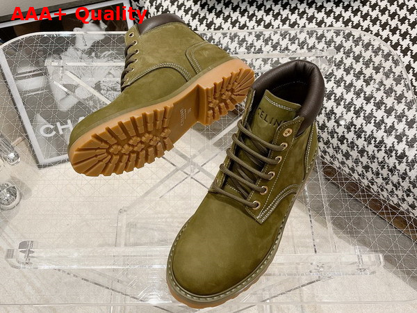 Celine Kurt High Lace Up Boot in Nubuck Calfskin and Calfskin Army Green Replica