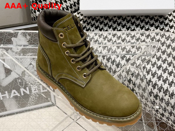 Celine Kurt High Lace Up Boot in Nubuck Calfskin and Calfskin Army Green Replica