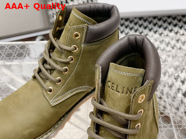 Celine Kurt High Lace Up Boot in Nubuck Calfskin and Calfskin Army Green Replica