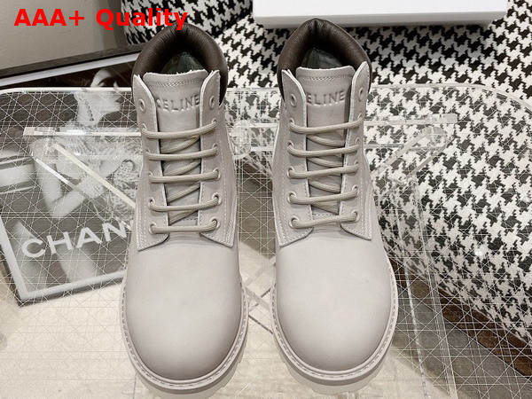 Celine Kurt High Lace Up Boot in Nubuck Calfskin and Calfskin Light Grey Replica