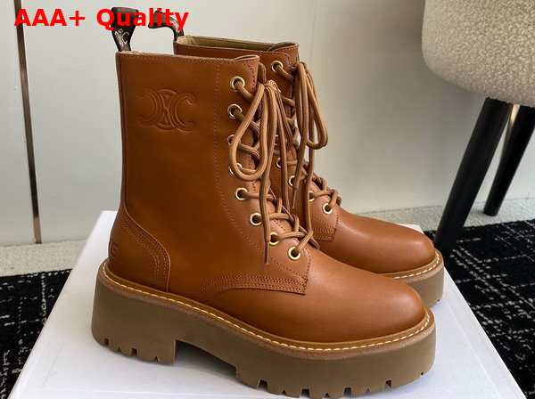 Celine Lace Up Boot with Triomphe Logo in Tan Calfskin Replica