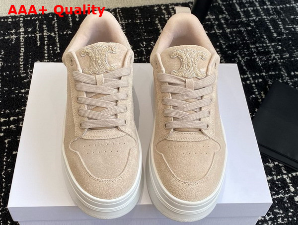 Celine Lace Up Sneaker with Wedge Outsole in Beige Suede Calfskin Replica