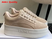 Celine Lace Up Sneaker with Wedge Outsole in Beige Suede Calfskin Replica