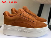 Celine Lace Up Sneaker with Wedge Outsole in Tan Suede Calfskin Replica