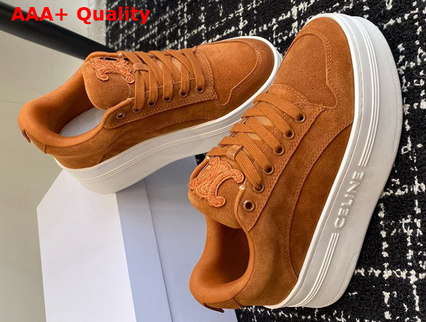 Celine Lace Up Sneaker with Wedge Outsole in Tan Suede Calfskin Replica