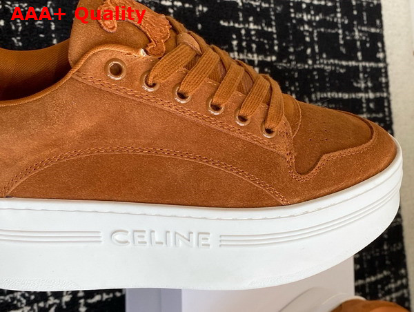 Celine Lace Up Sneaker with Wedge Outsole in Tan Suede Calfskin Replica