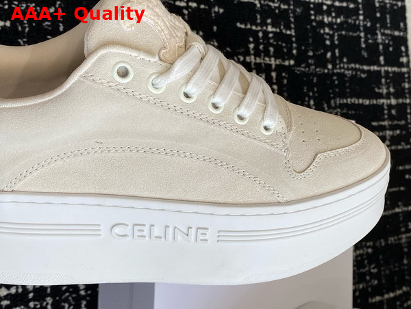 Celine Lace Up Sneaker with Wedge Outsole in White Suede Calfskin Replica