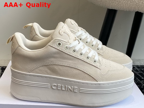 Celine Lace Up Sneaker with Wedge Outsole in White Suede Calfskin Replica