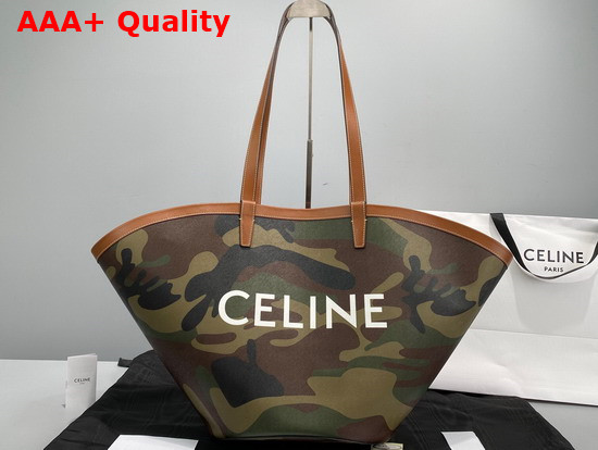 Celine Large Couffin in Canvas with Camouflage and Celine Print Khaki Replica