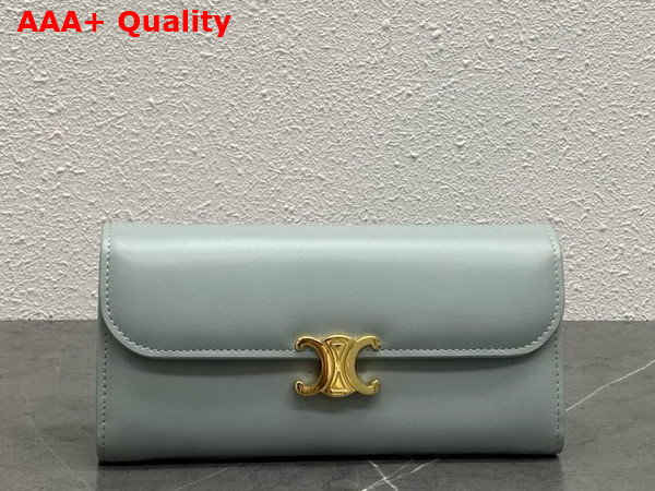 Celine Large Wallet Triomphe in Shiny Calfskin Light Blue Replica